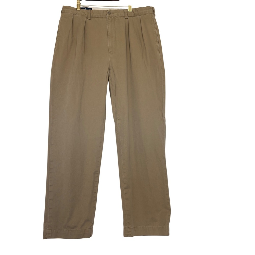 Vtg Polo Ralph Lauren Men Andrew Pant 36x32 Fits 36x30 Khaki Pleated Chino Pants